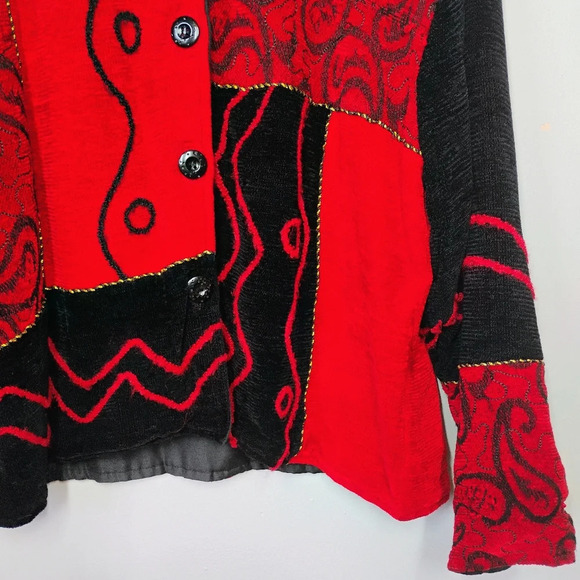 Vintage New Direction Artsy Red Black Geometric Lightweight Blazer Jacket Large - Picture 2 of 15